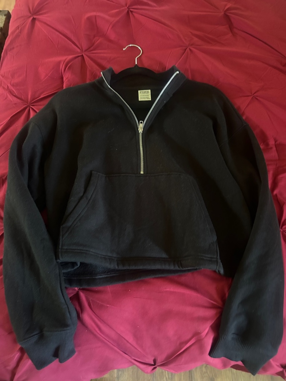 VS PINK Black Quarter-Zip Fleece Pullover
